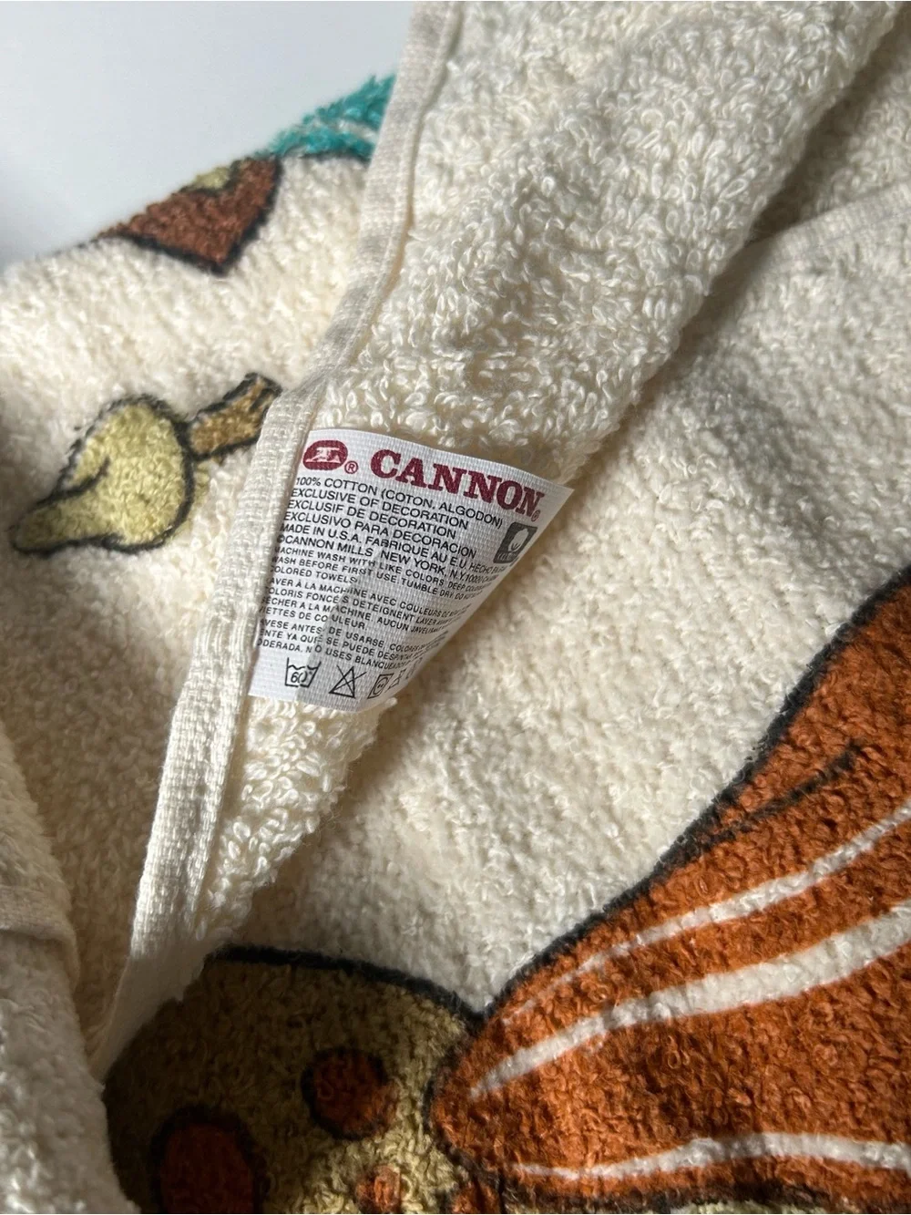 Vintage 70s Cannon Mushroom Hand Towel + Handmade Holder Retro Boho MCM Decor